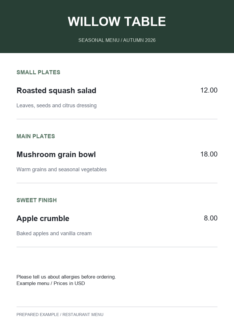 Restaurant Menu · Restored